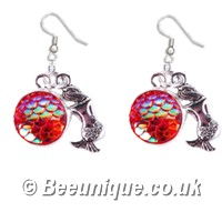 Mermaid & Fish Scale Pink Earrings - Click Image to Close